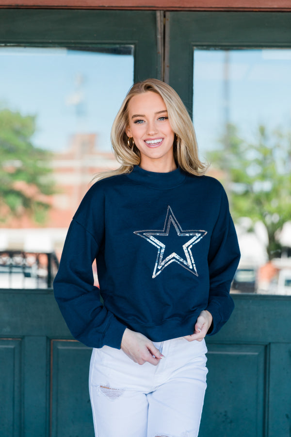 Cowboys High Neck Sweatshirt - Navy