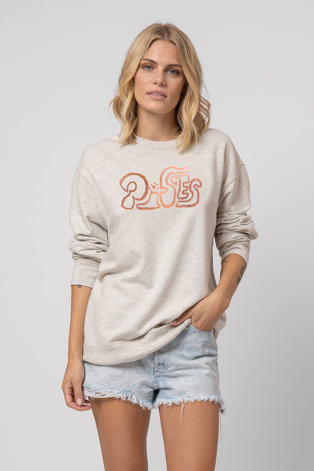 Lauren James Pisces Crew Neck Sweatshirt Oatmeal Heather Oatmeal Heather Pisces Xs